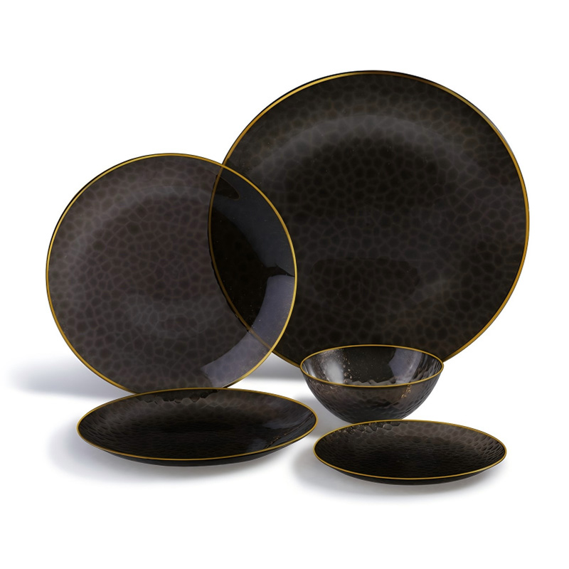 Black Disposable Plastic Plates Gold Trim